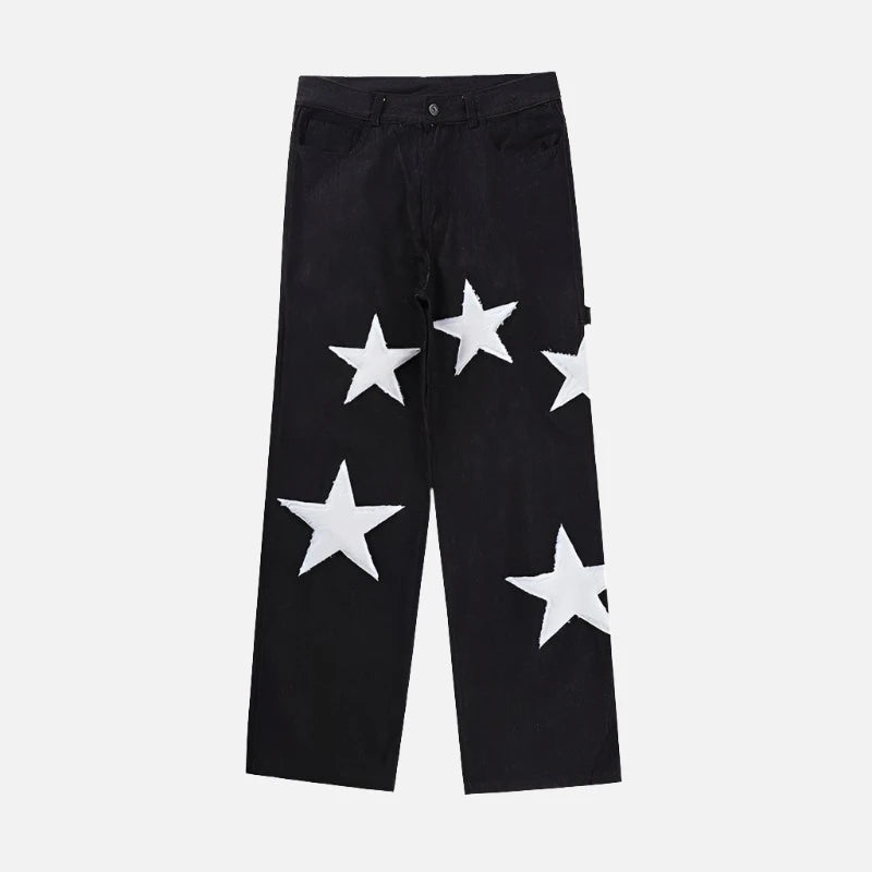 Denim Star Patchwork Embroidery Trousers