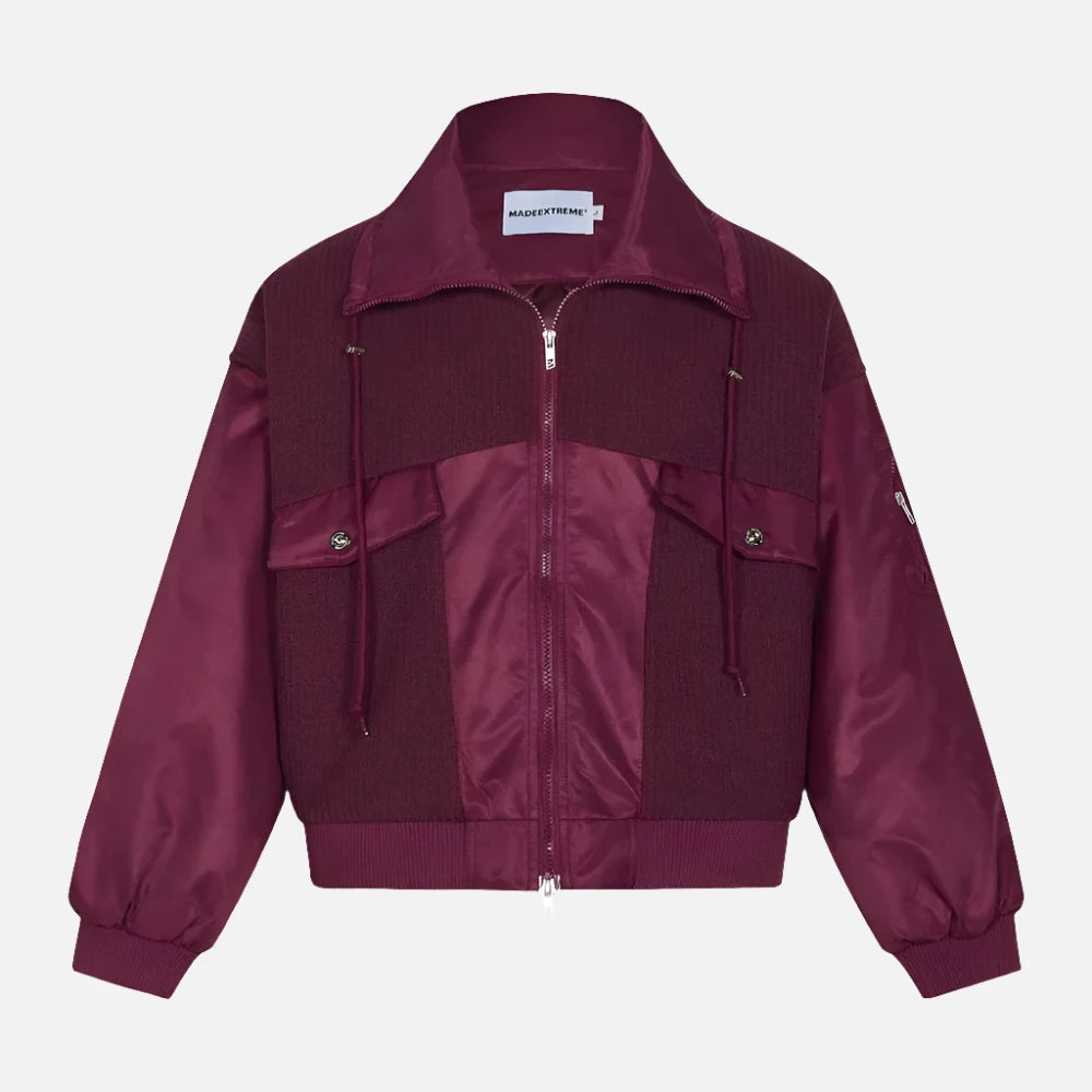 Large Pocket Patchwork Zip-up Bomber Jacket