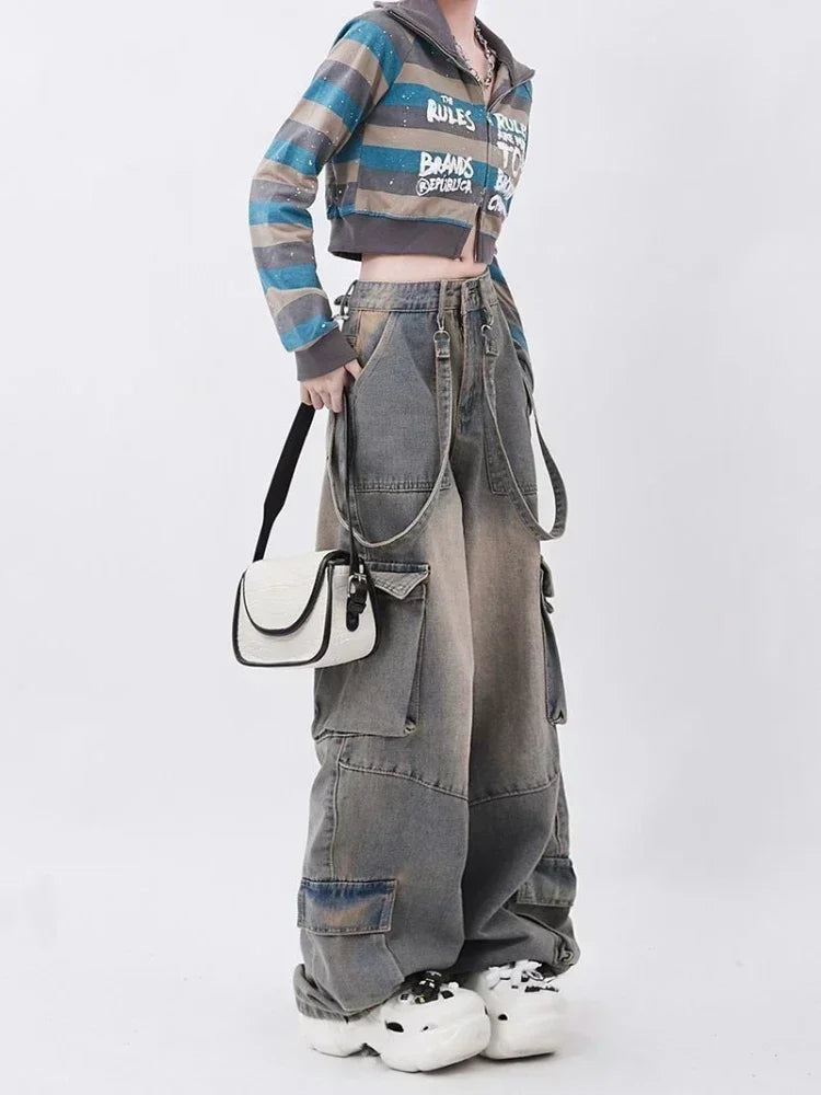 Vintage Blue Strip Cargo Pants