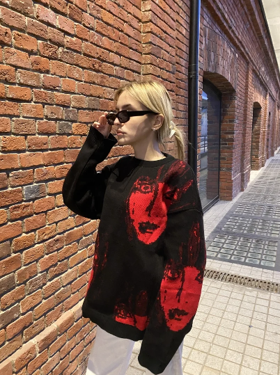 Gothic Redlight Multiface Dark Grunge Pullover