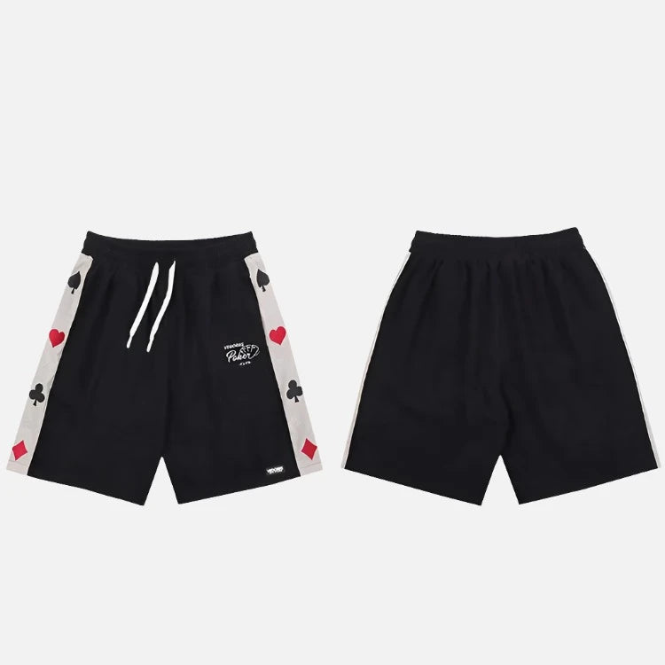 Embroidered Poker Card Suites Cotton Shorts