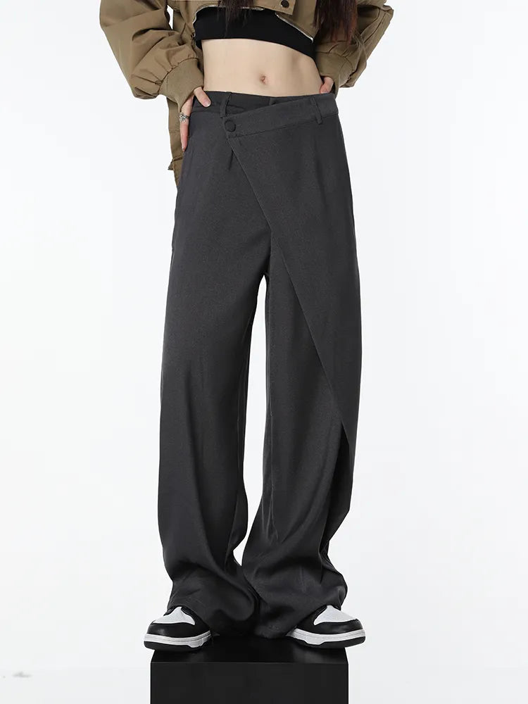 Asymmetrical Loose High Waist Office Pants