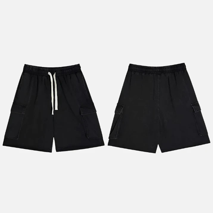 Washed Black Cotton Jogger Pocket Shorts