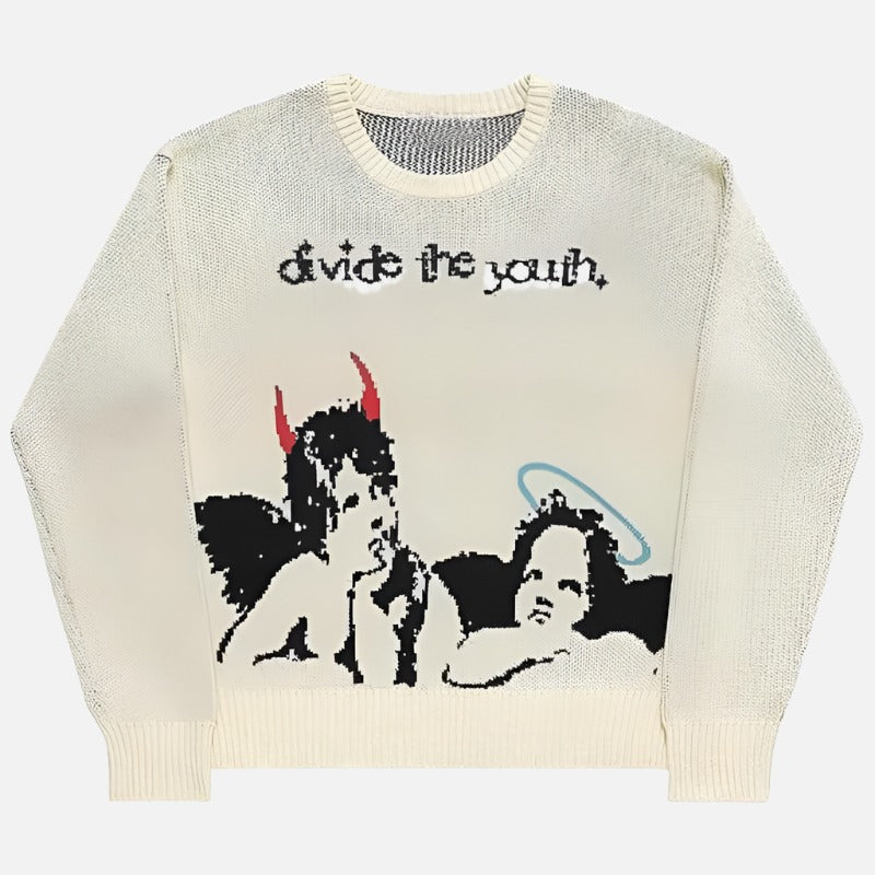 "Divide the Youth" Oversized Beige Duality Pullover