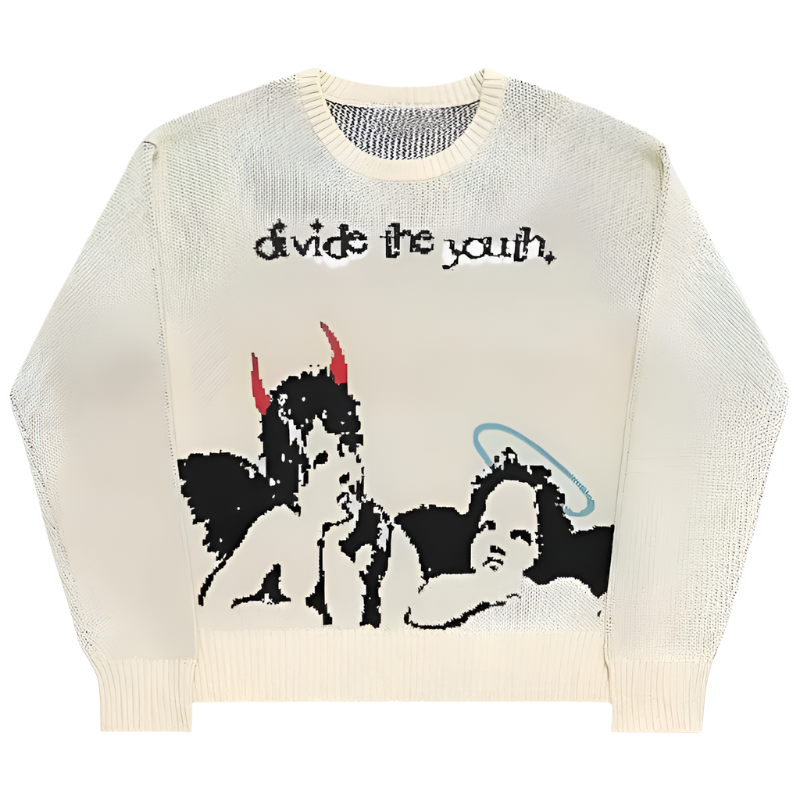 "Divide the Youth" Oversized Beige Duality Pullover