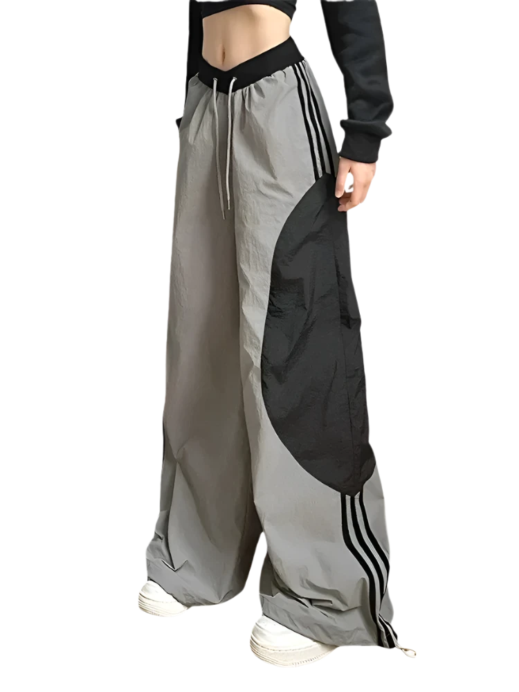 Gray Color Patch Standard Parachute Pants