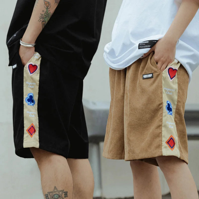 Embroidered Poker Card Suites Cotton Shorts