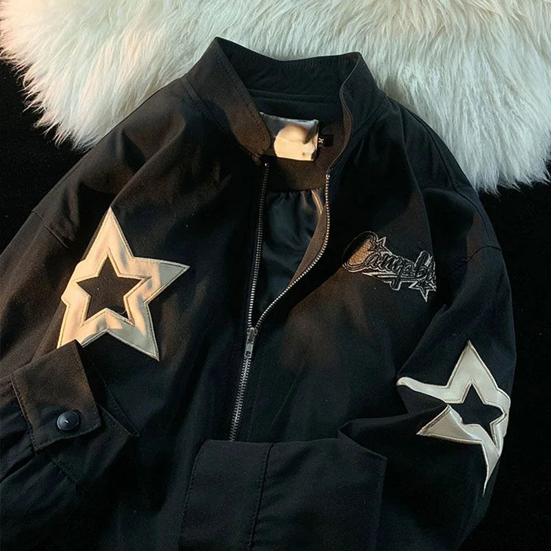 Full-zip Retro Embroidered Stars Jacket