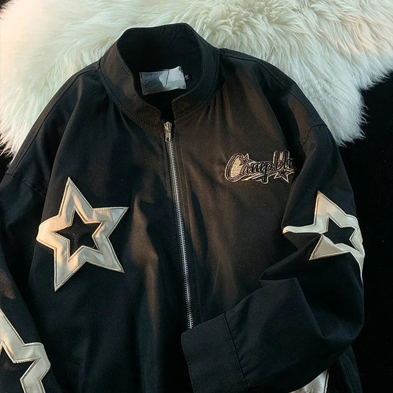 Full-zip Retro Embroidered Stars Jacket