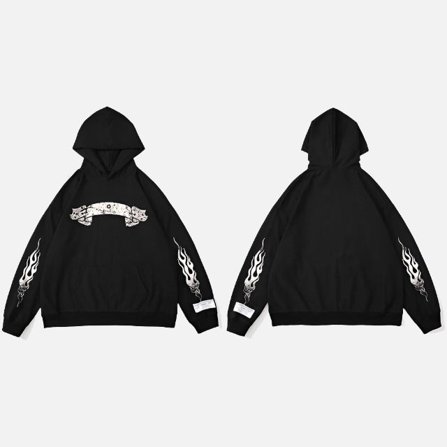 Flame Graphic Punk Loose Hoodie