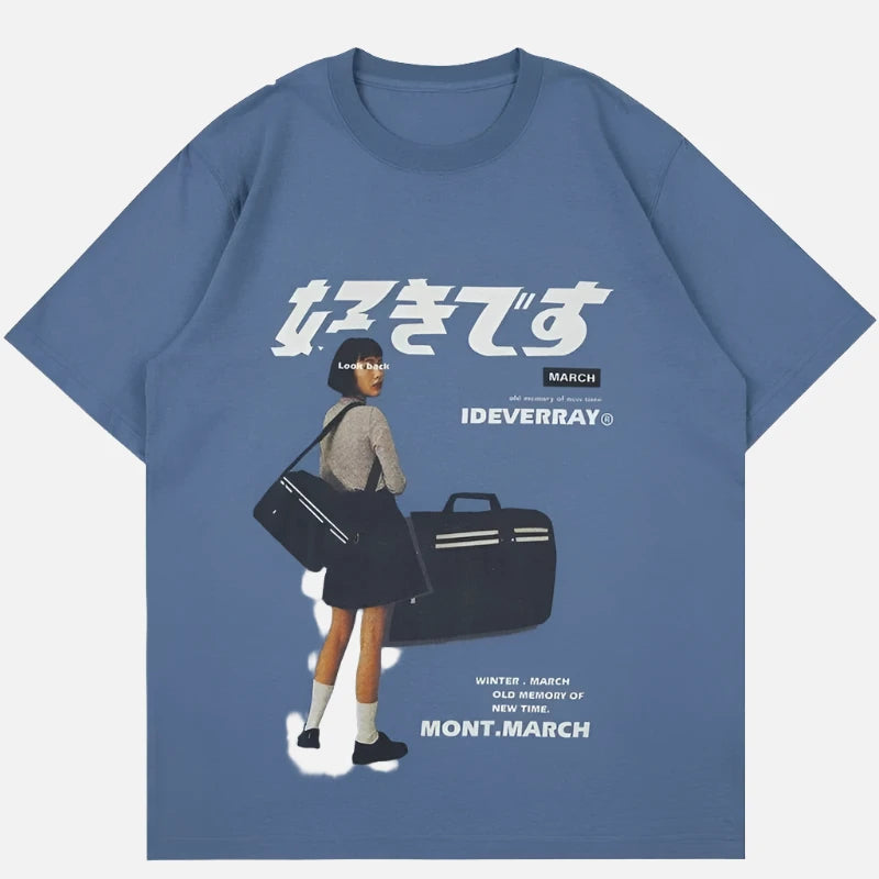 Japanese Style Schoolgirl Printed Graphic T-Shirt