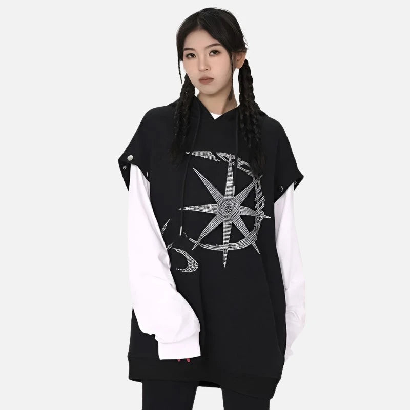 Astro Detachable Sleeve Rhinestone Hoodie