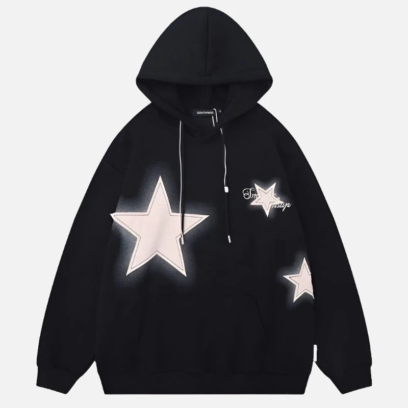 Y2k Embroidery Retro Star Patch Hoodie