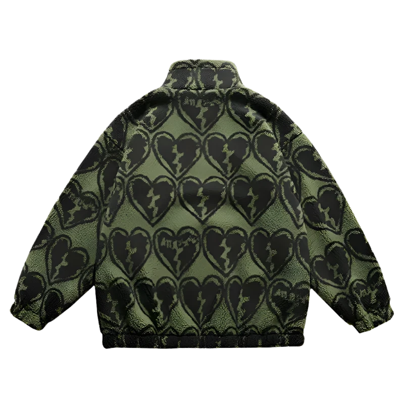 Broken Heart Full Print Sherpa Jacket