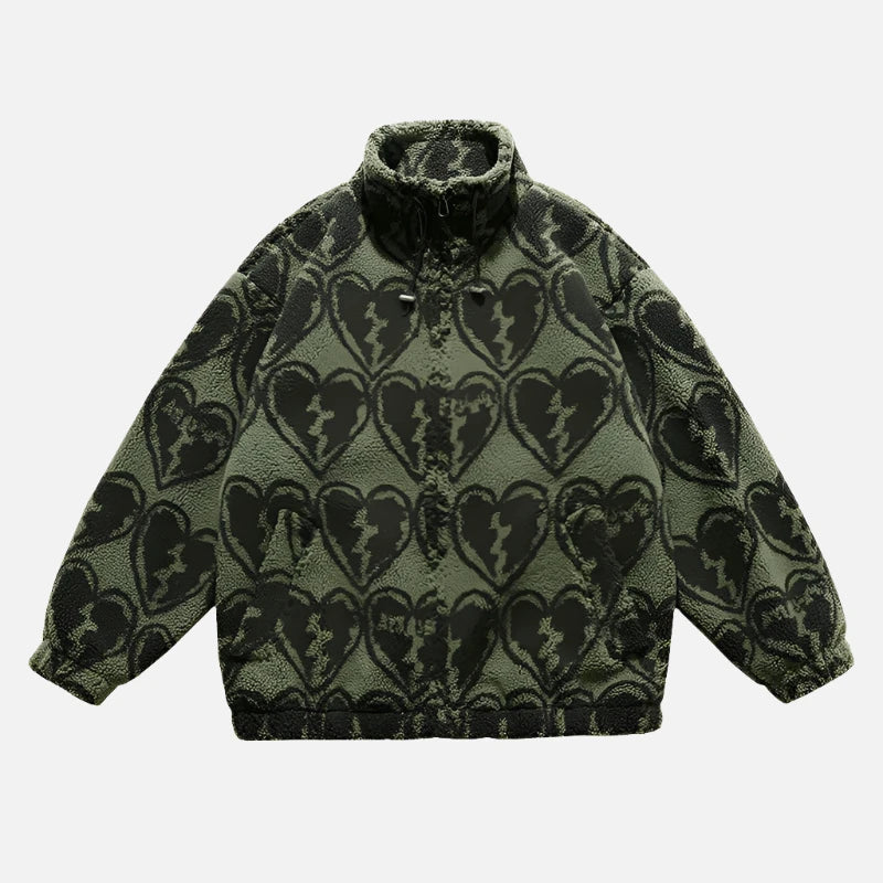 Broken Heart Full Print Sherpa Jacket