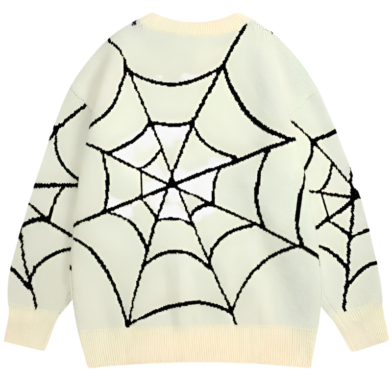 Full Print Spider Web Graphic Pullover Sweater