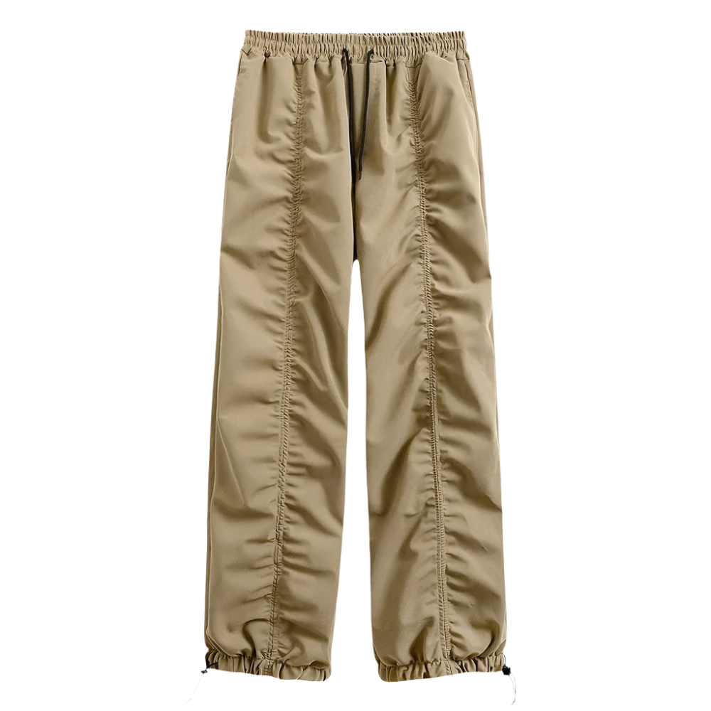 Solid Drawstring Cargo Parachute Pants