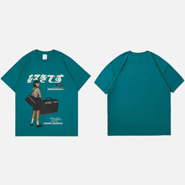 Japanese Style Schoolgirl Printed Graphic T-Shirt