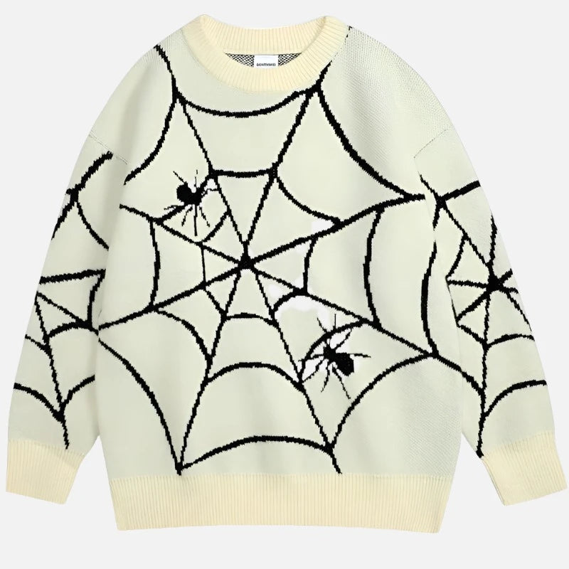 Full Print Spider Web Graphic Pullover Sweater