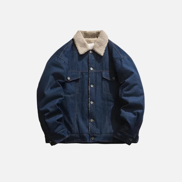 Padded Denim Lambswool Winter Jacket - Stronos