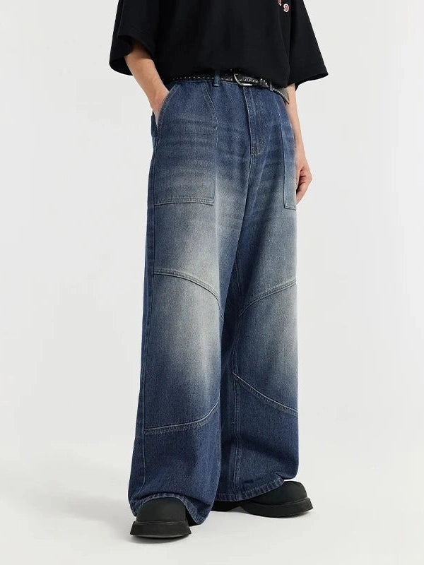 Designer Sand Wash Straight-Leg Denim Jeans