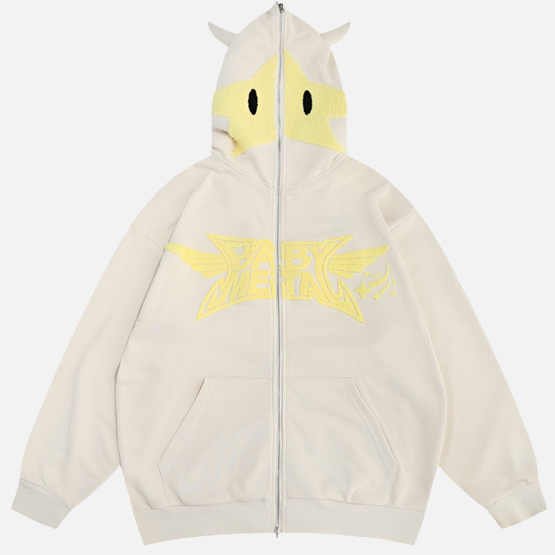 Devil Horn Full-Zip Print Hoode