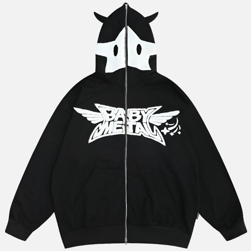 Devil Horn Full-Zip Print Hoode