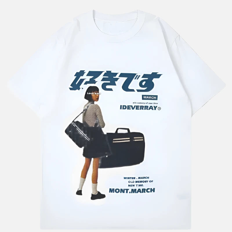 Japanese Style Schoolgirl Printed Graphic T-Shirt