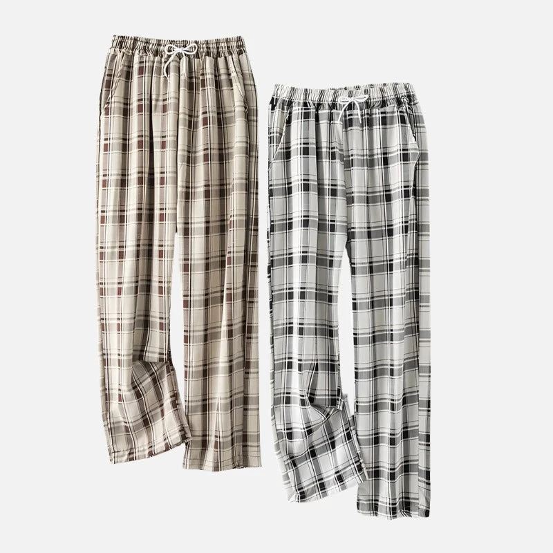 Khaki Checkered Elastic Waist Plaid Summer Pants