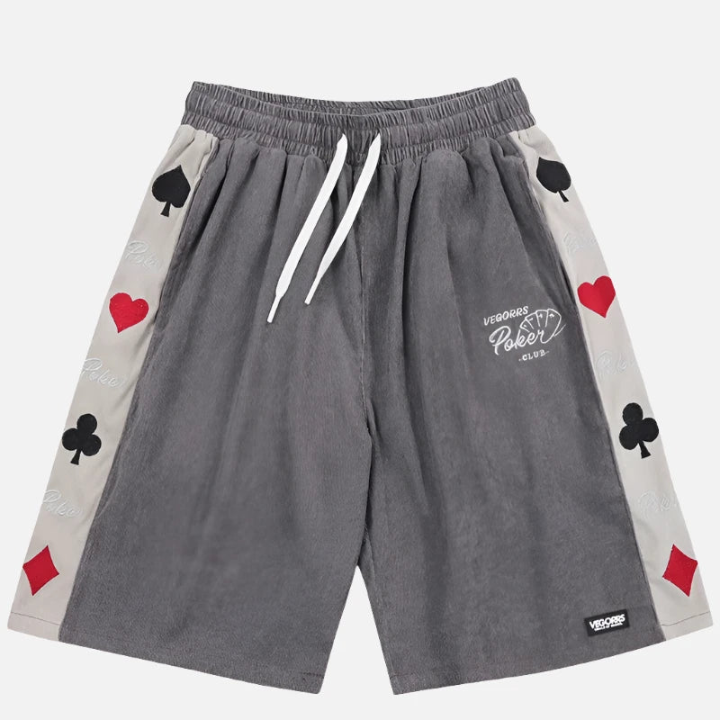 Embroidered Poker Card Suites Cotton Shorts