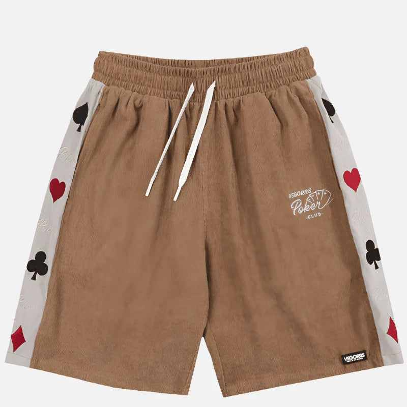 Embroidered Poker Card Suites Cotton Shorts