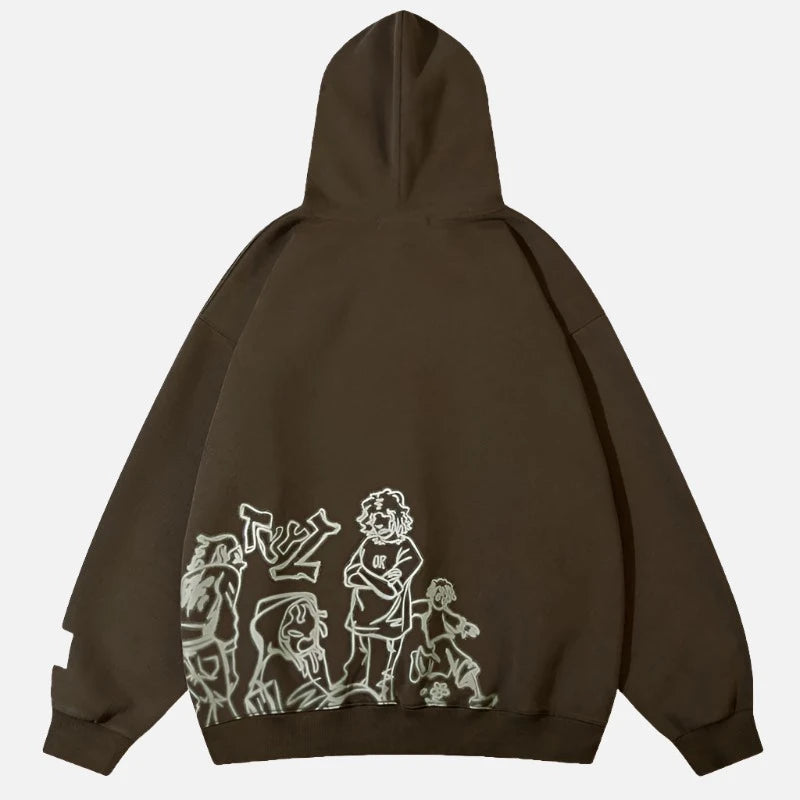 Japanese Cartoon Friends Graphic Pullover Hoodie