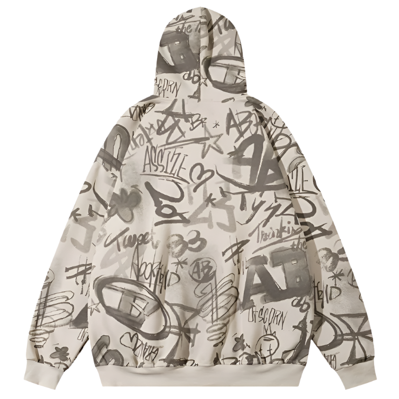 Graffiti Full Print Zip-Up Hoodie