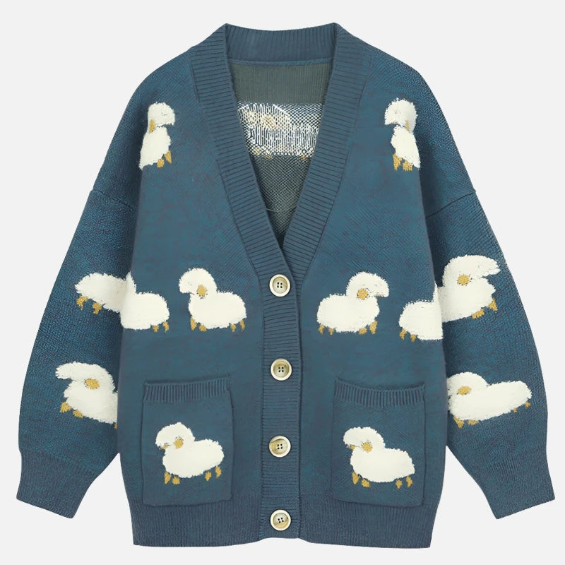 Sheep Prints Oversized Loose Cardigan