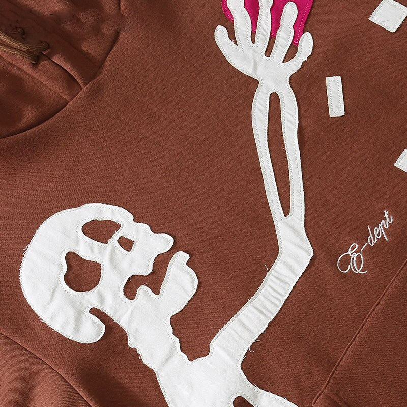 Skeleton Patch Soft Pullover Hoodie