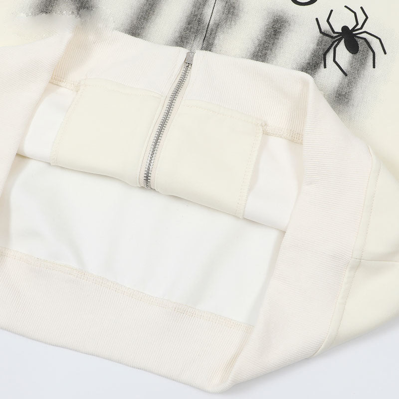 Spider Letter Print Fluffy Zip Up Hoodie