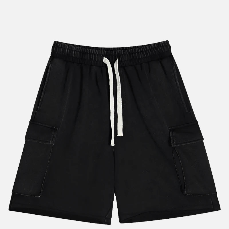 Washed Black Cotton Jogger Pocket Shorts