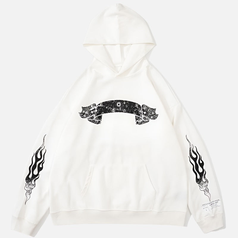 Flame Graphic Punk Loose Hoodie