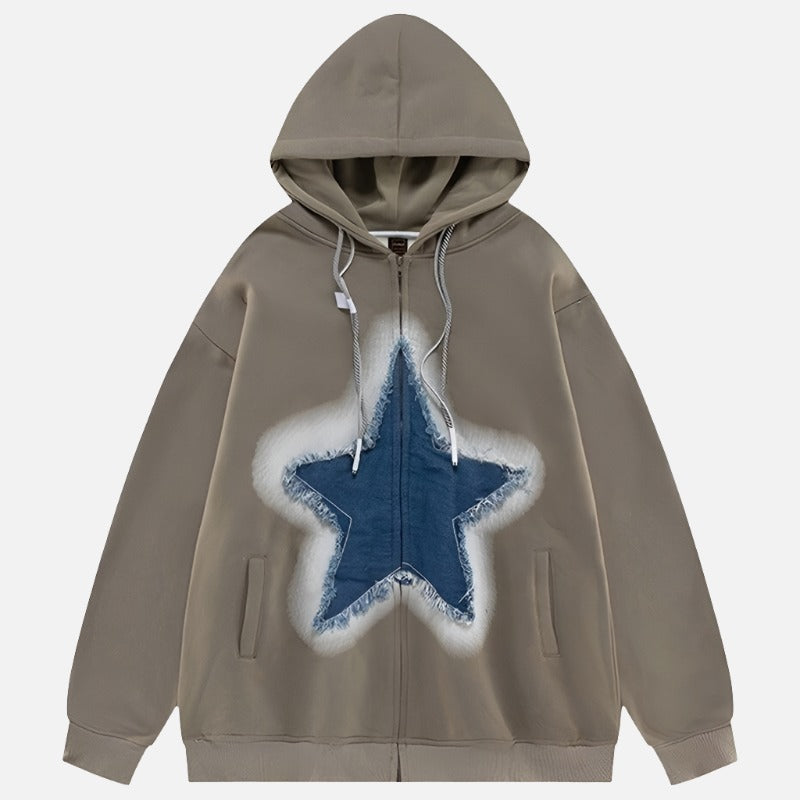 Denim Stitch Y2k Star Oversized Hoodie