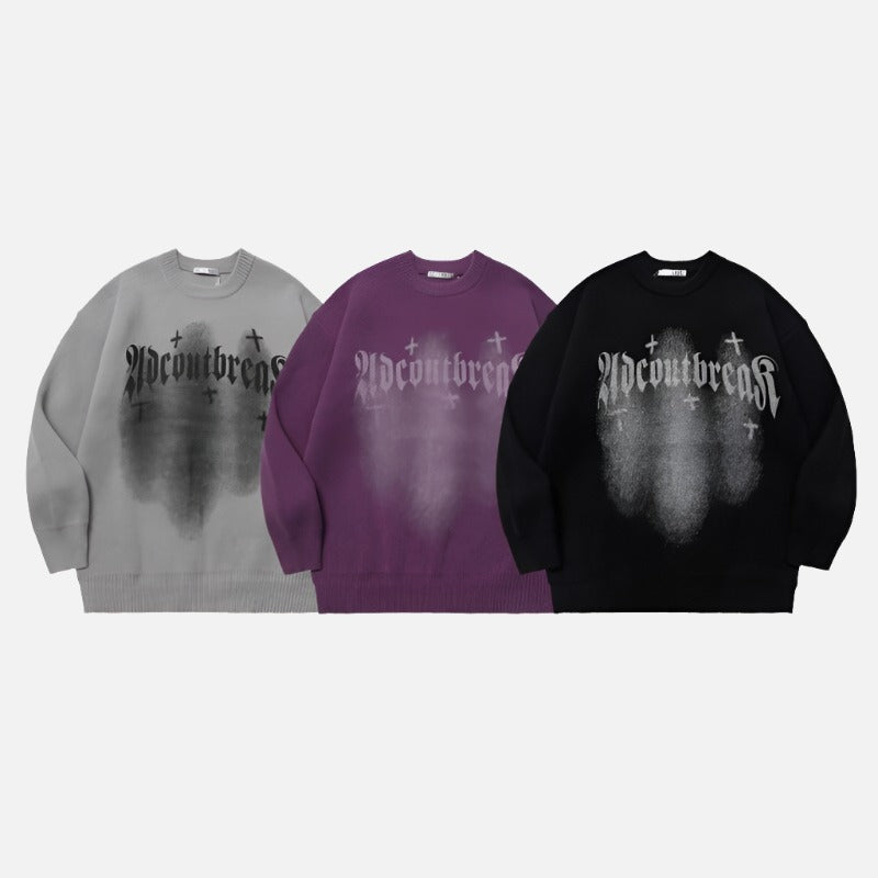 Y2k Letter Contrast Cross Pullover Sweater