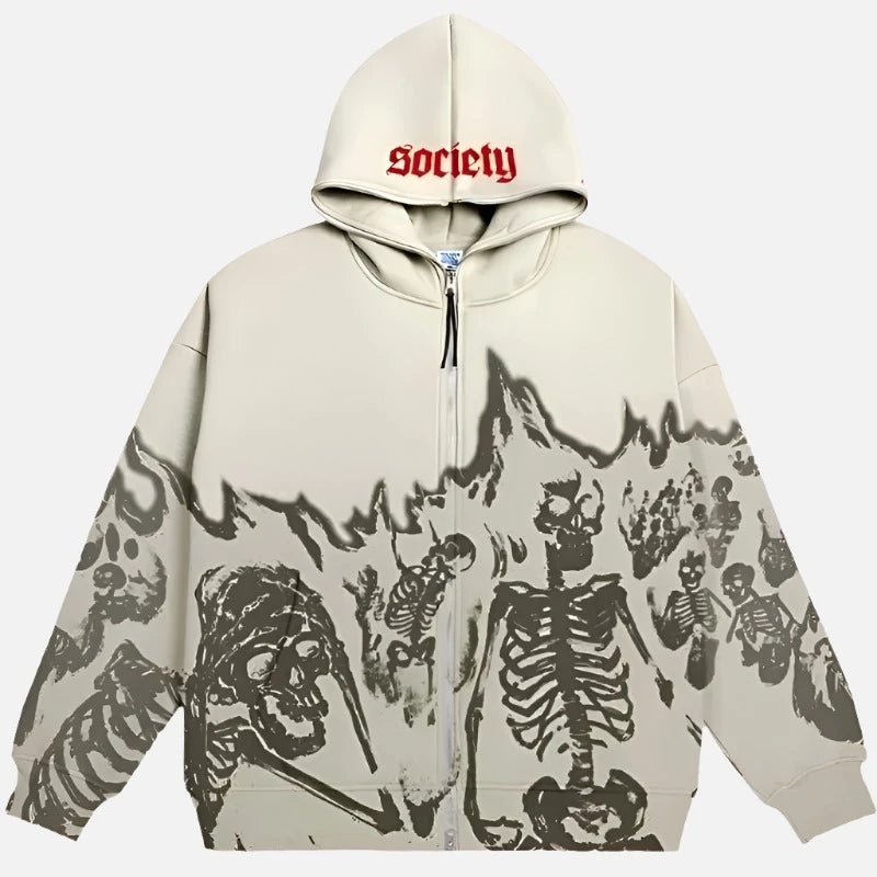 Society Retro Graphic Hood Lettering Zip-up Hoodie