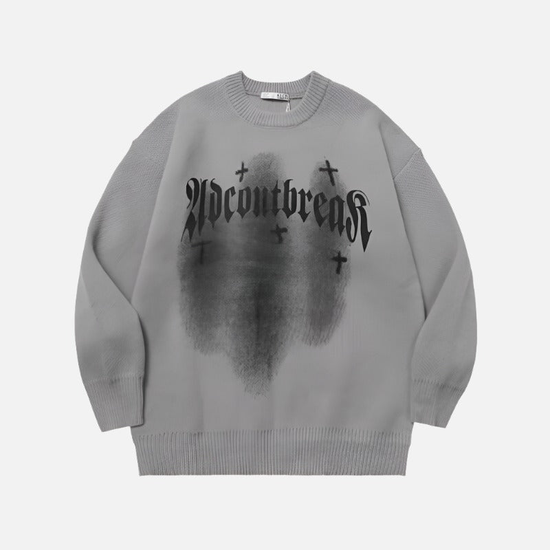 Y2k Letter Contrast Cross Pullover Sweater