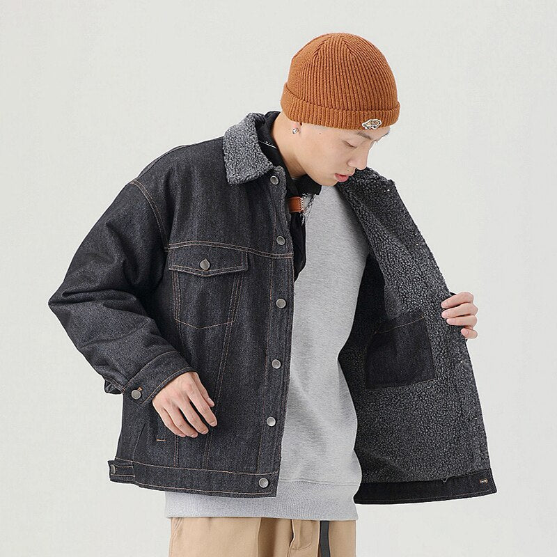 Padded Denim Lambswool Winter Jacket - Stronos