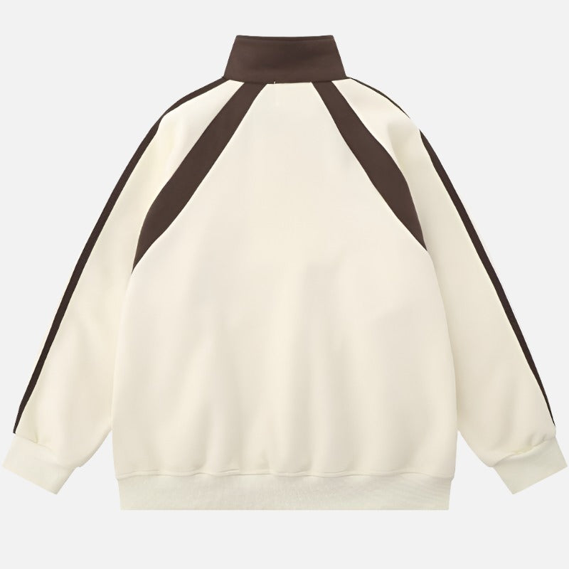 Half Zip Patchwork High Collar Racing Jacket