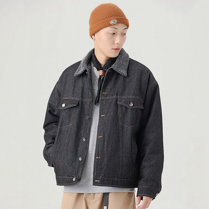 Padded Denim Lambswool Winter Jacket - Stronos