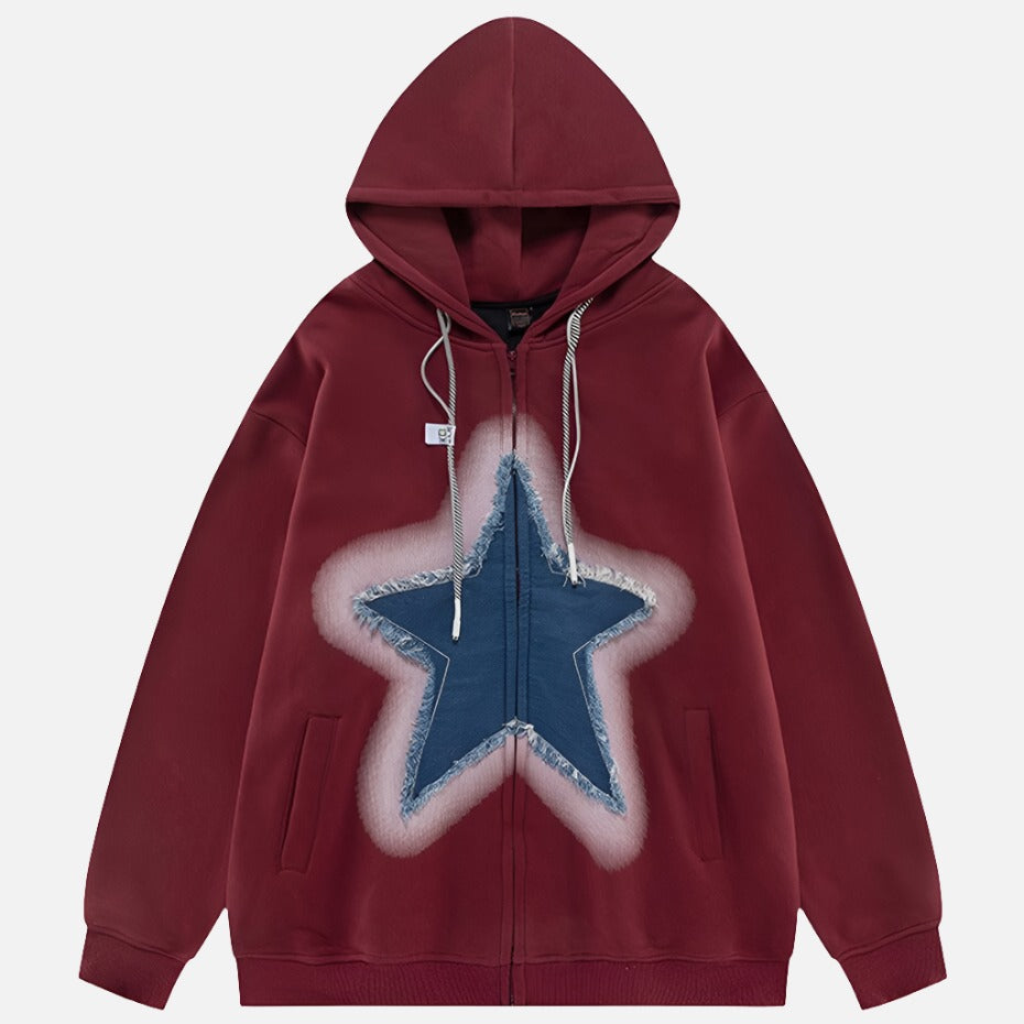 Denim Stitch Y2k Star Oversized Hoodie