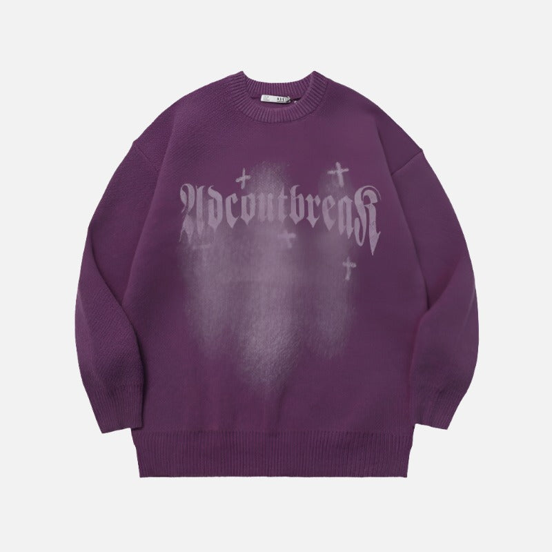 Y2k Letter Contrast Cross Pullover Sweater