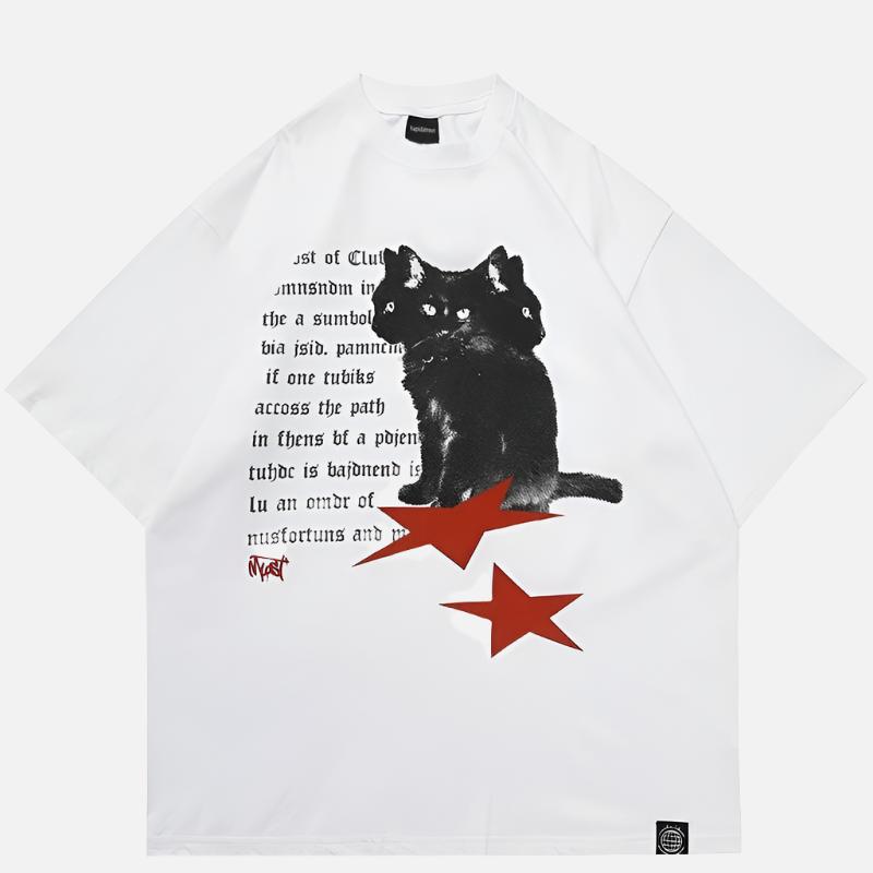 Y2k Black Cats Graphic Design Loose T-Shirt