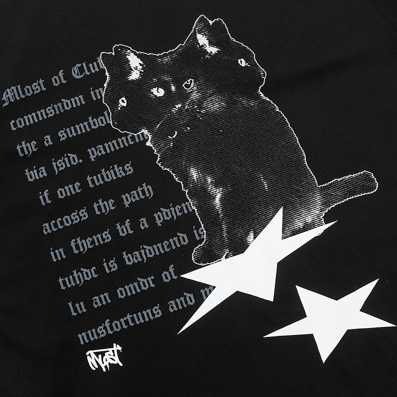 Y2k Black Cats Graphic Design Loose T-Shirt