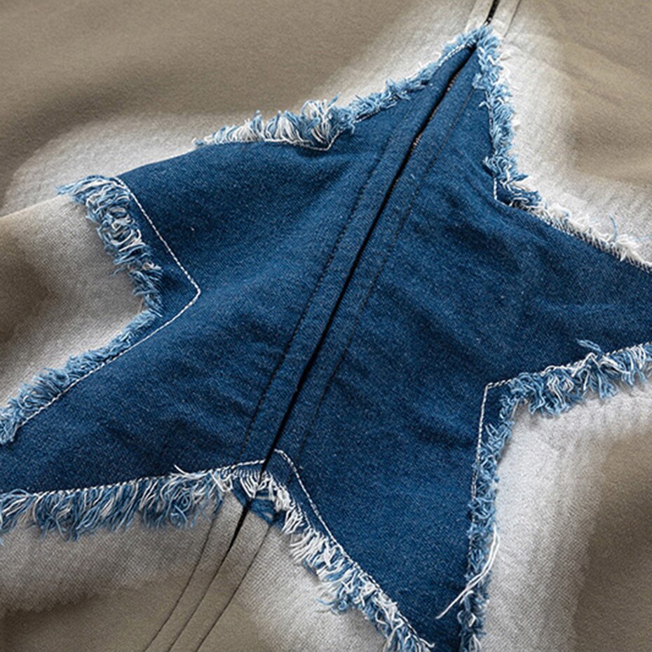 Denim Stitch Y2k Star Oversized Hoodie